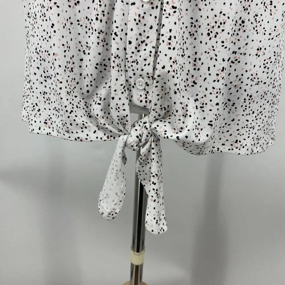 Adrianna Papell Printed Knit Blouse Women M White Sleeveless Button Up Tie Front